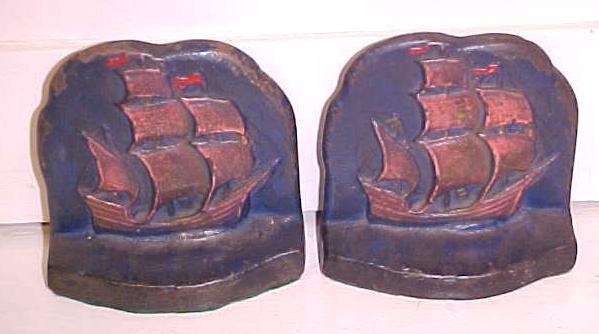 Antique Bookends Sailing Ship at Sea