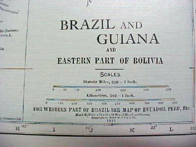 Antique Map Brazil Guiana 1916 Nice Details & Colors