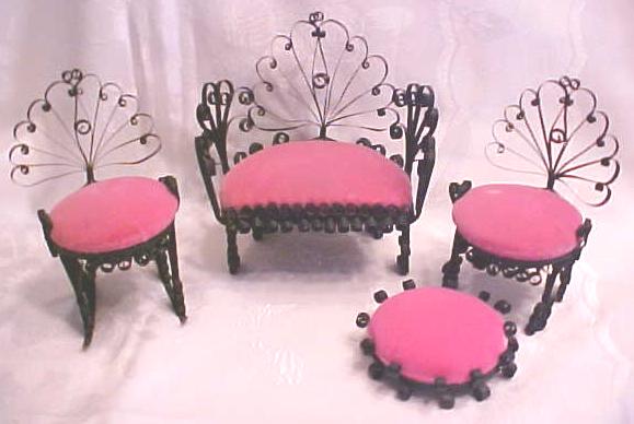 Miniature Settee & Chairs Victorian Doll House 4 PC
