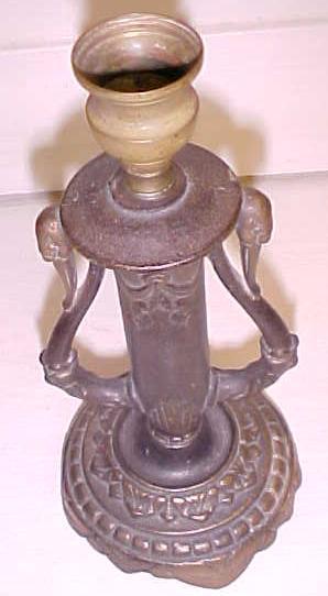 Cast Iron Lamp Base Candlestick Swans
