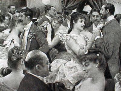 Engraving The Hunt Ball Ornate Frame 1880