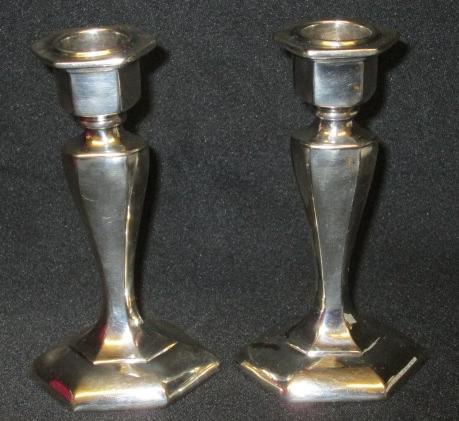 Antimony Candlesticks Pair Silver Plated