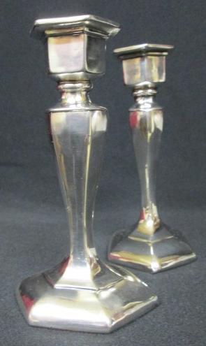 Antimony Candlesticks Pair Silver Plated