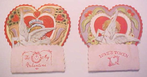 Antique Valentines Card 2Pc Honeycomb Vintage Boy and Girl