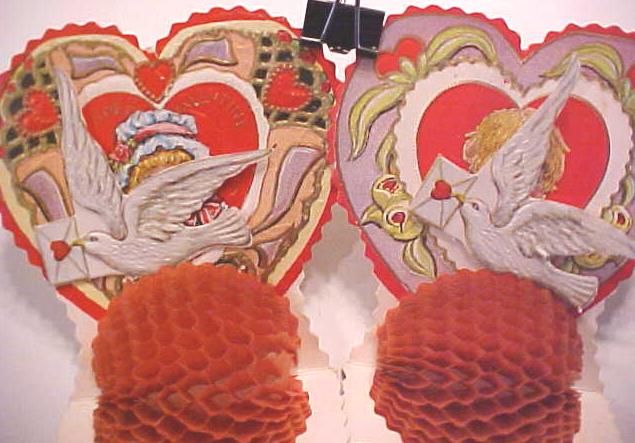 Antique Valentines Card 2Pc Honeycomb Vintage Boy and Girl