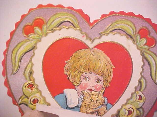 Antique Valentines Card 2Pc Honeycomb Vintage Boy and Girl