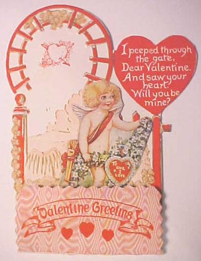 Honeycomb Valentines Card Cherub Antique Near Mint
