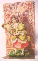 Antique Valentines Card Fold Out Germany Girl with Harp