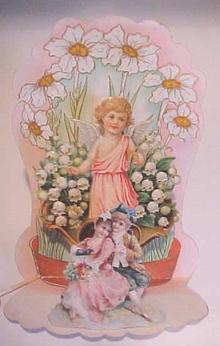 Antique Valentines Card Cherub Floral Fold Out