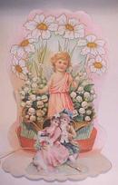 Antique Valentines Card Cherub Floral Fold Out