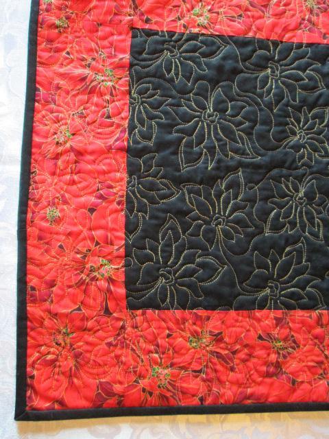 Table Runner Table Topper Decoration Red/Black Poinsettia Quilted
