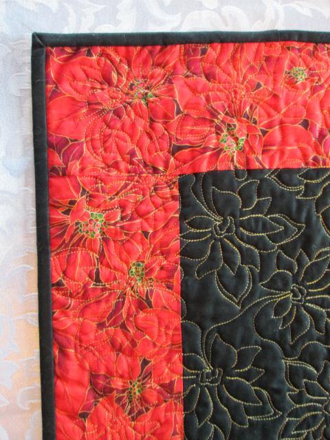 Table Runner Table Topper Decoration Red/Black Poinsettia Quilted