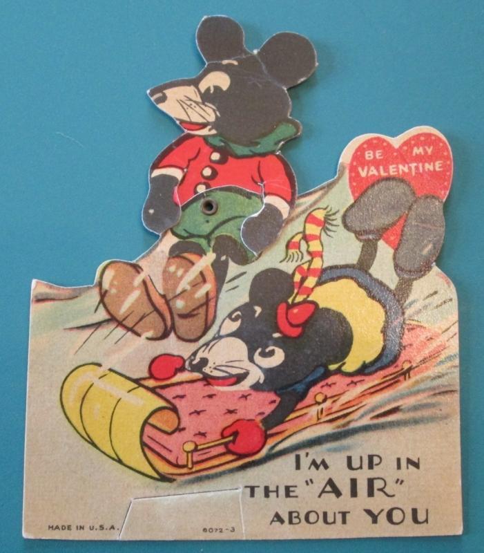 Mickey Mouse & Minnie Valentines Card Sled 1936 USA
