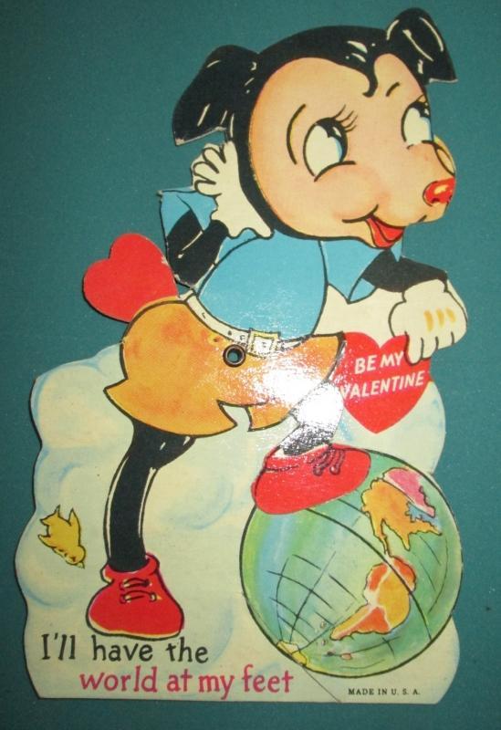 Mickey Mouse Valentines Card World at Feet 1930's USA