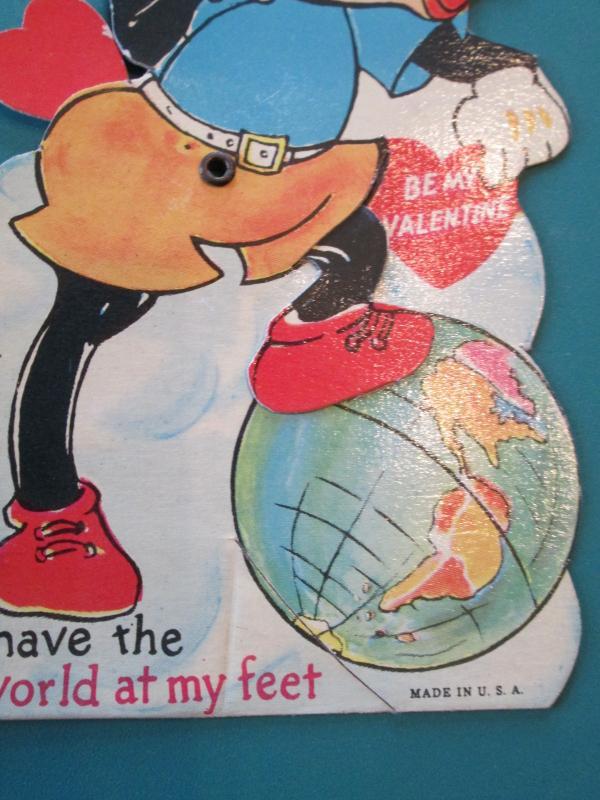 Mickey Mouse Valentines Card World at Feet 1930's USA