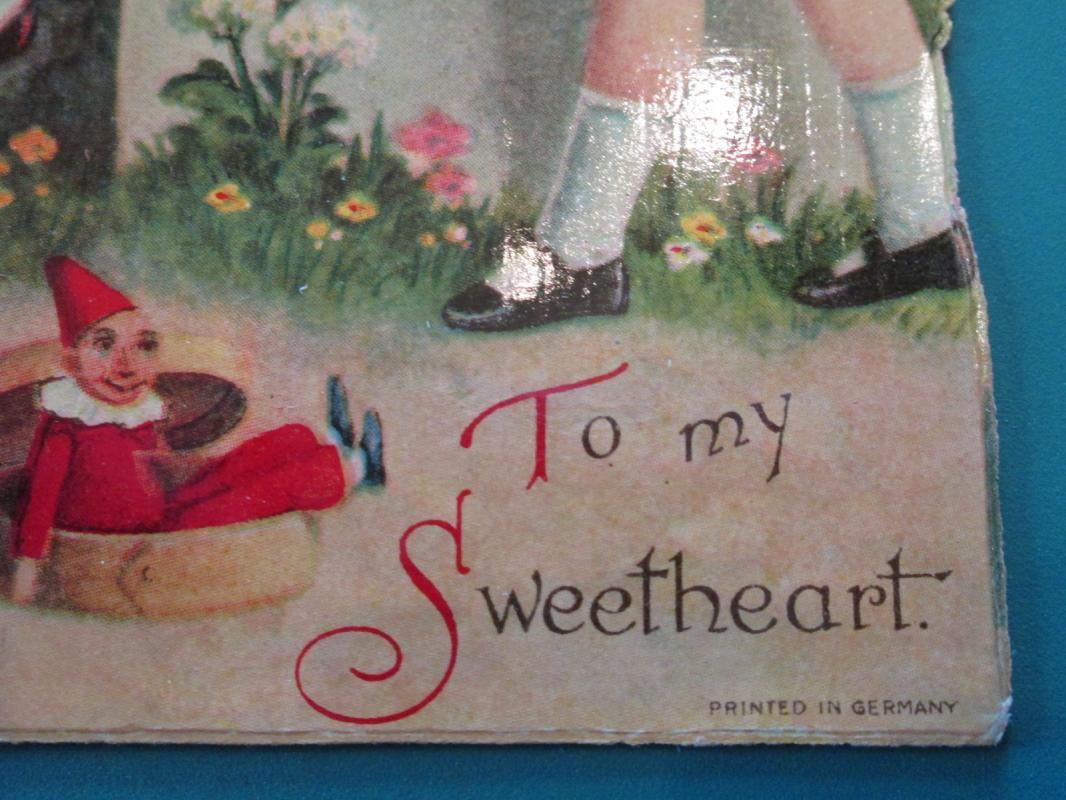 Roses Valentines Card 1930's Mechanical Boy Girl