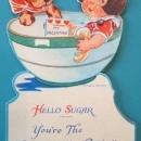 Coffee Girl Valentines Card 1930's Mechanical Sugar