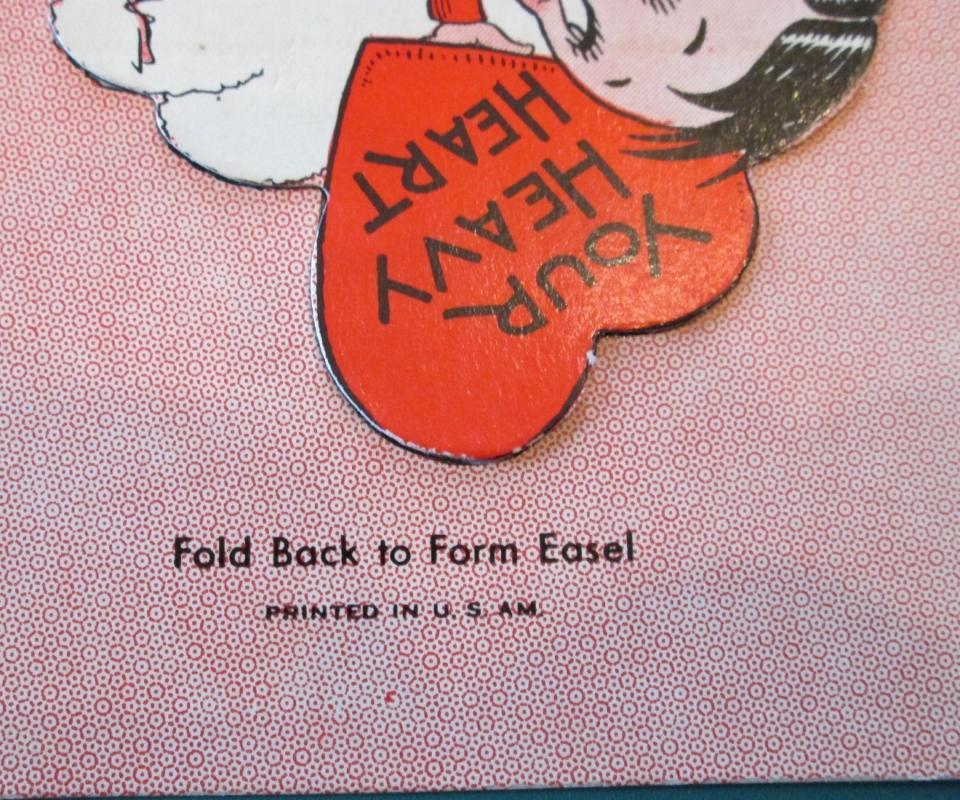 Heavy Heart Valentines Card 1930's Boy Holding Heart