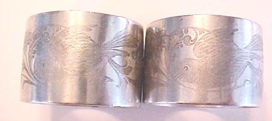 Silver Plated Napkin Rings Victorian Birds Flowers 2 PC