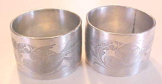Silver Plated Napkin Rings Victorian Birds Flowers 2 PC