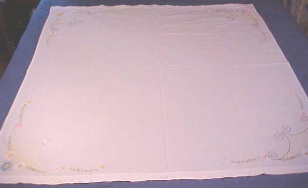 Vintage Tablecloth Embroidered Flowers 48x46