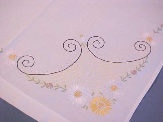 Vintage Tablecloth Embroidered Flowers 48x46