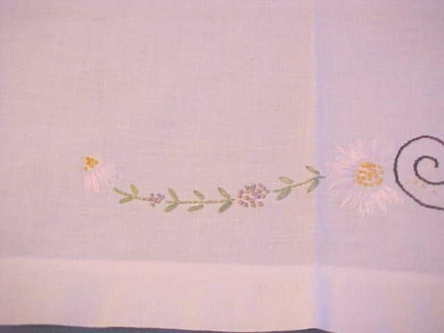 Vintage Tablecloth Embroidered Flowers 48x46