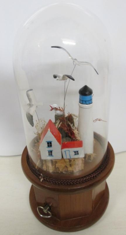 Music Box Lighthouse w/Flying Seagulls Under Glass