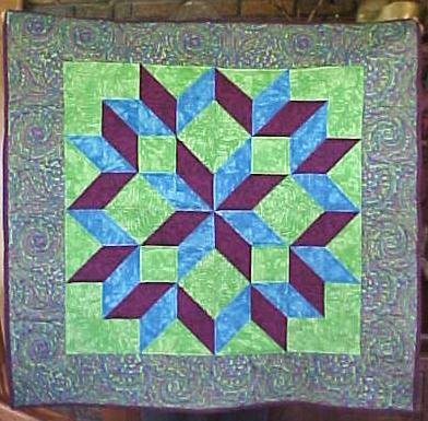 Quilted Wall hanging Lime Blue Maroon Carpenters Wheel 42x44