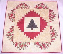 Christmas Tree Quilt Wall Hanging Holly Poinsettias 41x41