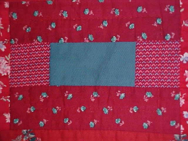 Lap Quilt Red & Blue Vintage Log Cabin Country