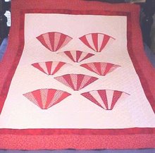 Fan Throw Lap Quilt Wall Hanging Red White 51x67