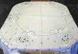 White Linen Tablecloth Embroidery Blue Flowers