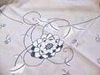 White Linen Tablecloth Embroidery Blue Flowers