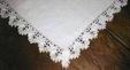 White Linen Tablecloth Embroidery Blue Flowers