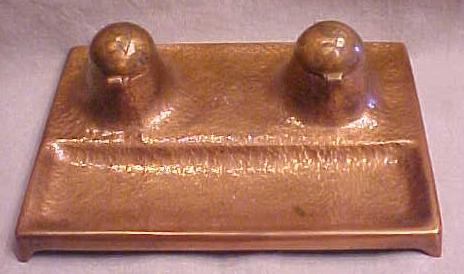 Copper Inkwell Arts and Crafts Era Dble