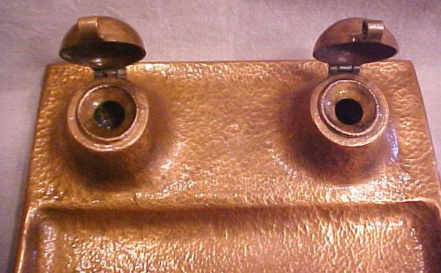 Copper Inkwell Arts and Crafts Era Dble