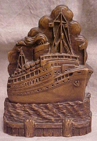 Syroco Wood Brush Holder Ocean Liner