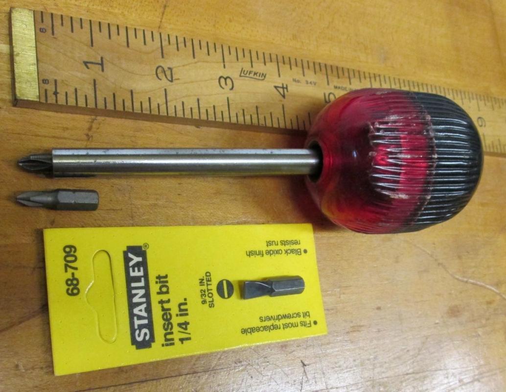 Vintage Ratchet Screwdriver Ball Handle & Hex Tips