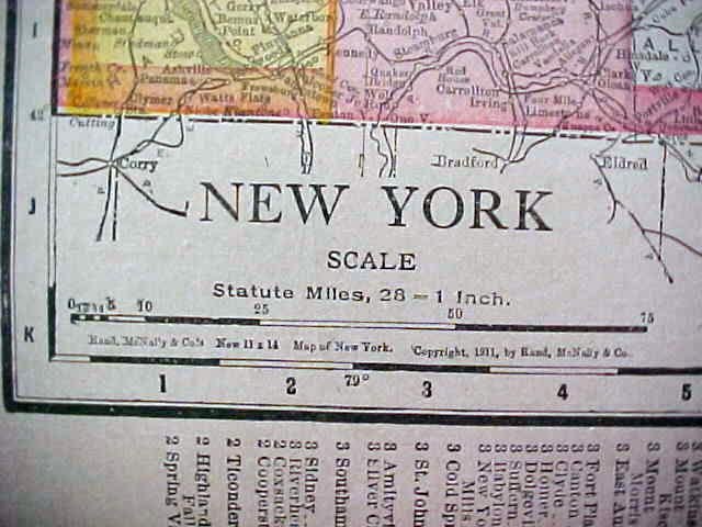 Antique Map Connecticutt New York 1912