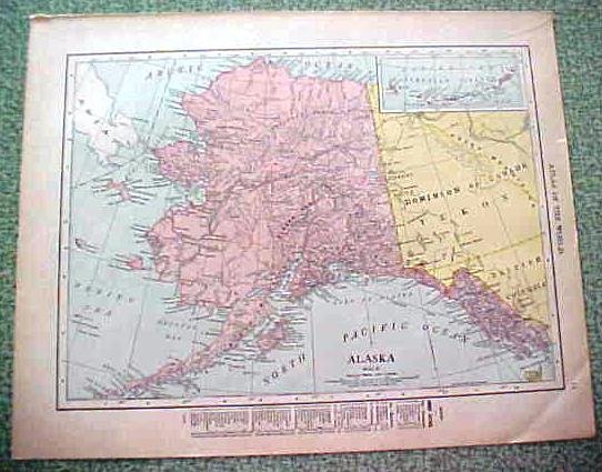Antique Map Alaska Canada 1912