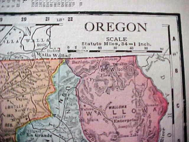 Antique Map Oregon Washington 1912