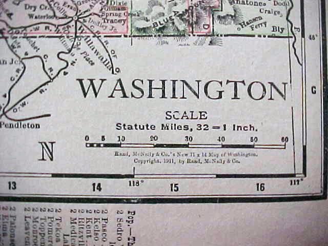 Antique Map Oregon Washington 1912