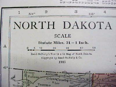 Map North Dakota 1916 Nice Details & Colors