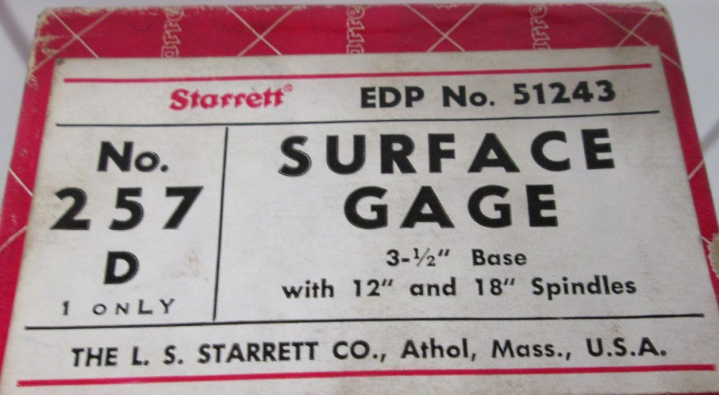 Starrett No. 257 Surface Gage w/2 Spindles Large Base