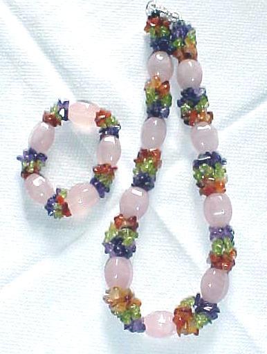 Choker Necklace & Bracelet Amethyst Peridot