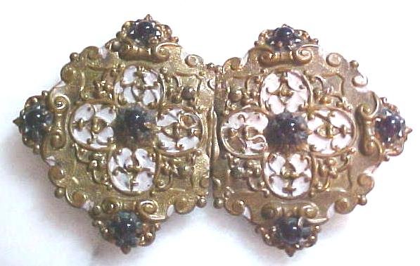 Belt Buckle Victorian Ladies 2 PC Amethyst Ornate