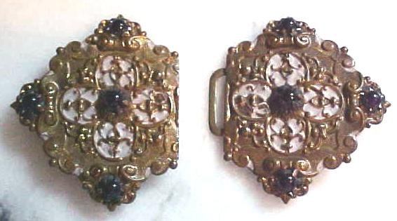 Belt Buckle Victorian Ladies 2 PC Amethyst Ornate