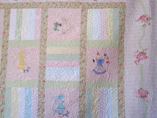 Quilt Embroidery Ladies Pastel Shabby Cottage Chic Queen Size