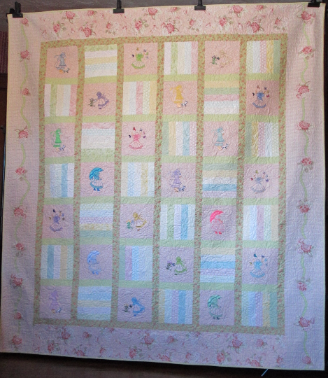 Quilt Embroidery Ladies Pastel Shabby Cottage Chic Queen Size